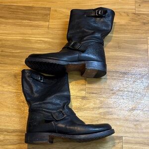 Frye black leather buckle moto boots size 8